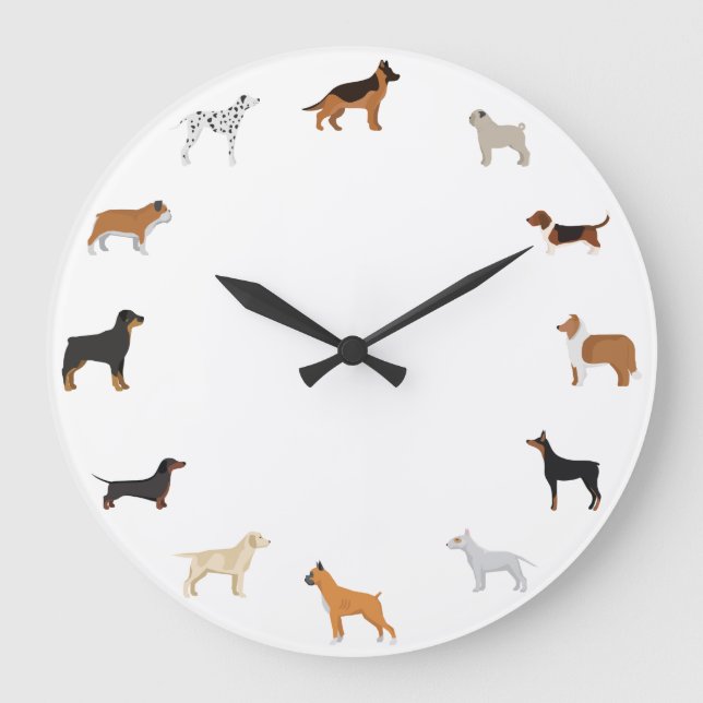 Cartoon Hunde Rassen Große Wanduhr (Vorderseite)