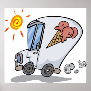 Cartoon Ice Cream Truck Spaß Sommerabend Poster