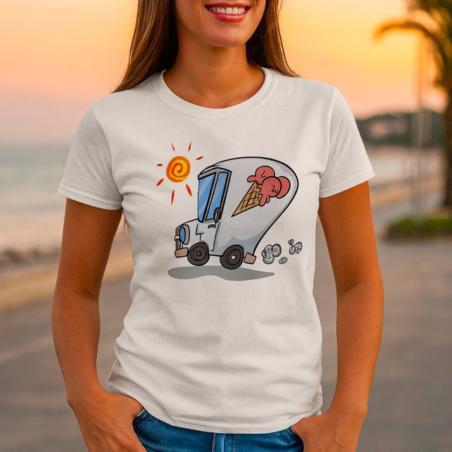 Cartoon Ice Cream Truck Spaß Sommerabend T-Shirt (Von Creator hochgeladen)