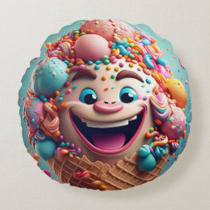 Cartoon Ice Creme Cone Round Pillow - Whimsical Rundes Kissen