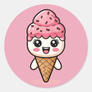 Cartoon Ice Creme Cone Runder Aufkleber