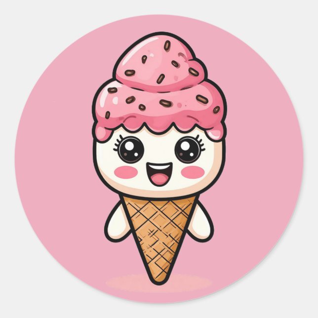 Cartoon Ice Creme Cone Runder Aufkleber (Vorderseite)