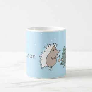 Cartoon Igel und Baum Weihnachten Kaffeetasse