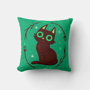 Cartoon-Illustration einer schwarzen Halloween-Kat Kissen