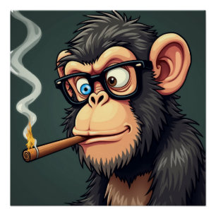 Cartoon-Illustration eines lustigen Affenrauchens Poster