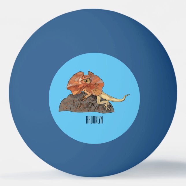 Cartoon-Illustration für den Frillenhalseidechsen Tischtennisball (Vorderseite)