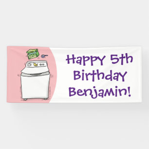 Cartoon-Illustration für die niedliche Waschmaschi Banner