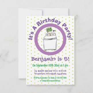 Cartoon-Illustration für die niedliche Waschmaschi Einladung