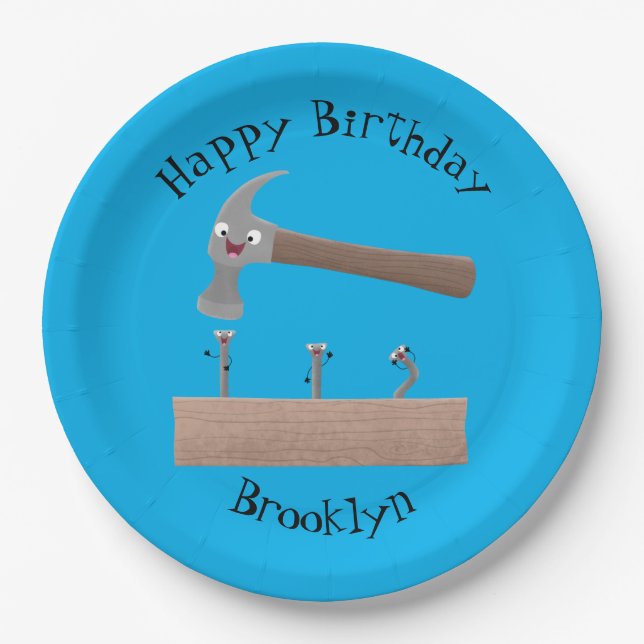 Cartoon-Illustration für niedliche, lustige Hammer Pappteller (Vorderseite)