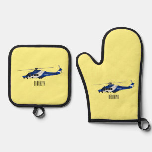 Cartoon-Illustration für Polizeihubschrauber Ofenhandschuh & Topflappen-Set