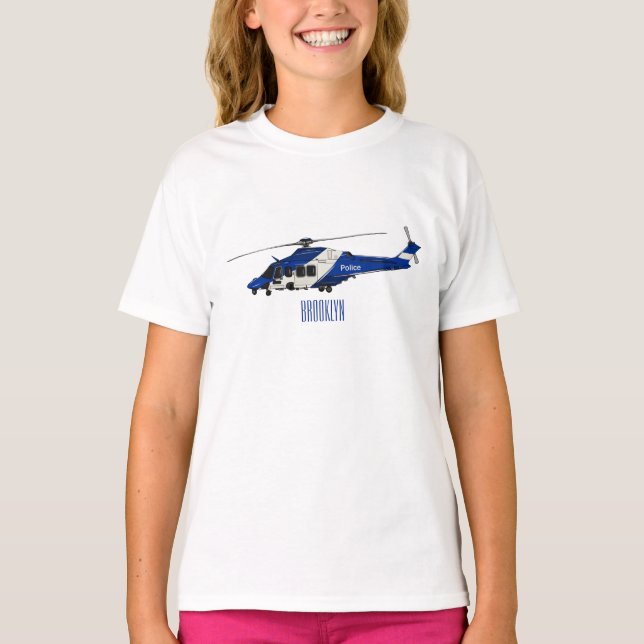 Cartoon-Illustration für Polizeihubschrauber T-Shirt (Vorderseite)