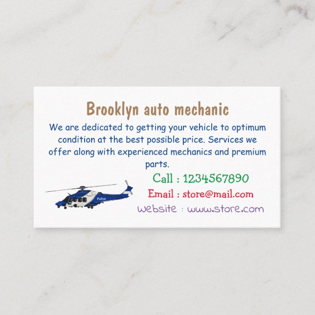 Cartoon-Illustration für Polizeihubschrauber Visitenkarte (Vorderseite)