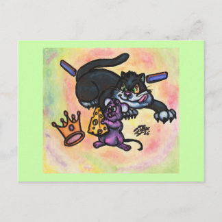 Cartoon-Illustration Katze Maus Käse Krone Wände Postkarte