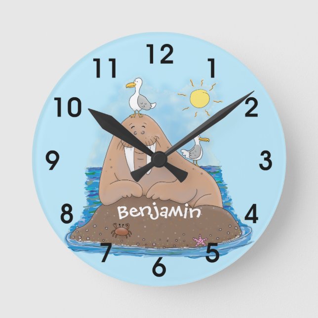 Cartoon-Illustration Runde Wanduhr (Vorderseite)
