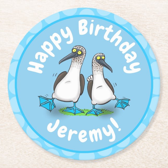 Cartoon-Illustration von bläulich-grünen Boobies Runder Pappuntersetzer (Vorderseite)