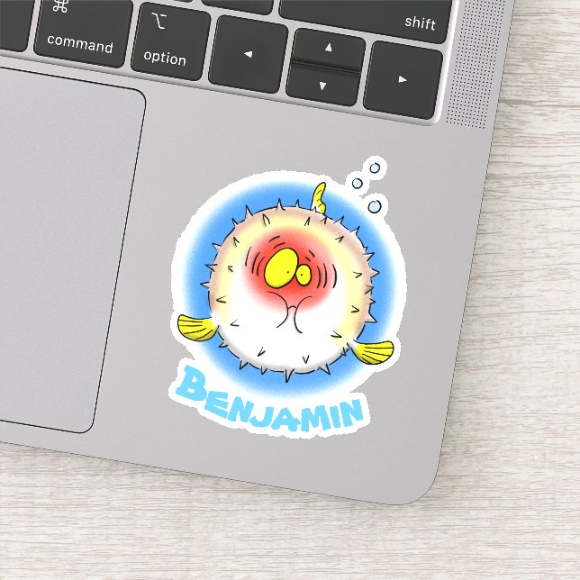 Cartoon-Illustration von Fisch mit sonniger Fettpu Aufkleber (Detail)