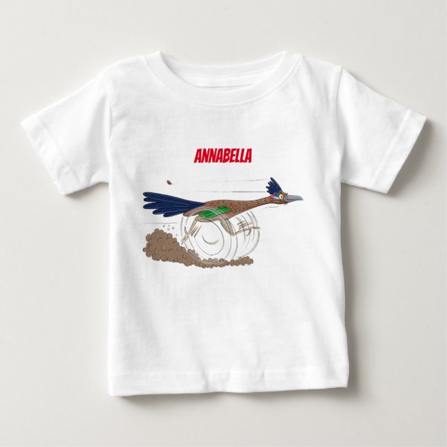 Cartoon-Illustration von Funny Roadrunner Baby T-shirt (Vorderseite)