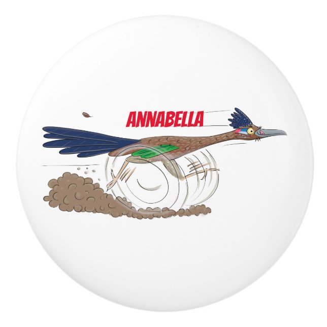 Cartoon-Illustration von Funny Roadrunner Keramikknauf (Vorderseite)