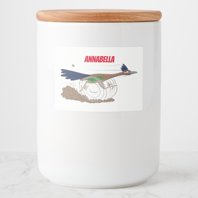 Cartoon-Illustration von Funny Roadrunner Lebensmitteletikett (Vorderseite)