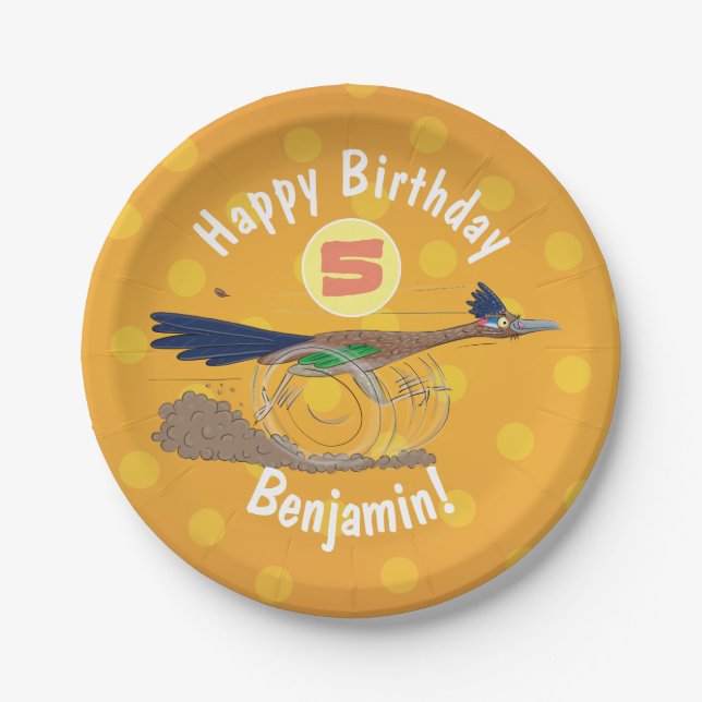 Cartoon-Illustration von Funny Roadrunner Pappteller (Vorderseite)