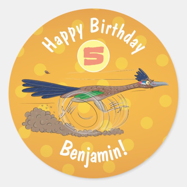 Cartoon-Illustration von Funny Roadrunner Runder Aufkleber (Vorderseite)