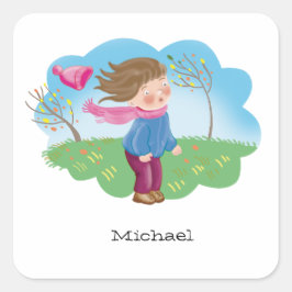 Cartoon im Herbst, Gefrierpunkt im Freien, Jahresz Quadratischer Aufkleber