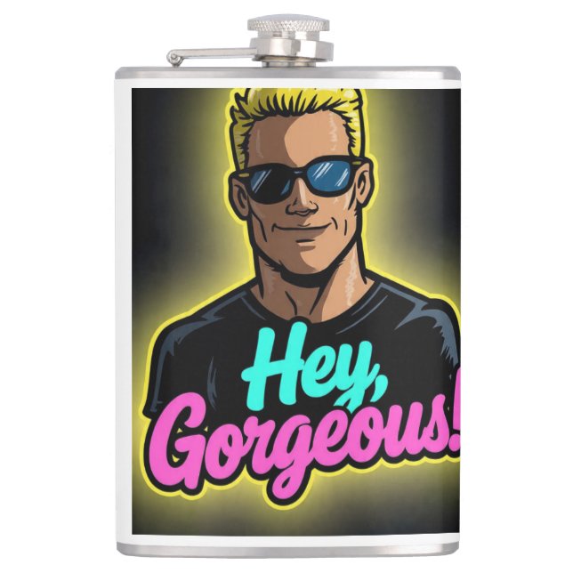 Cartoon im Johnny Bravo-Stil Charakter Flachmann (Vorderseite)