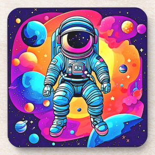Cartoon im pulsierenden Weltraum Kunst: Astronaut  Getränkeuntersetzer