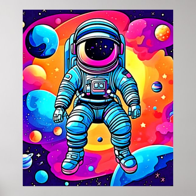 Cartoon im pulsierenden Weltraum Kunst: Astronaut  Poster (Vorne)