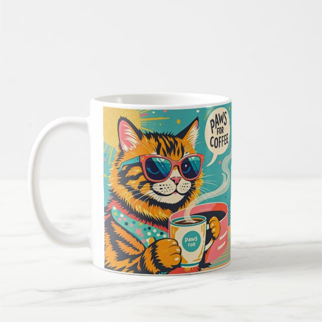 Cartoon im Retro-Stil mit überdimensionalem Sonnen Kaffeetasse (Links)