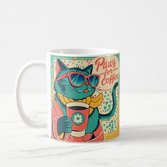 Cartoon im Retro-Stil mit überdimensionalem Sonnen Kaffeetasse (Links)