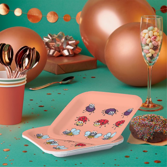 Cartoon Insekten Funny Bees Ladybugs Spiders Pappteller (Von Creator hochgeladen)