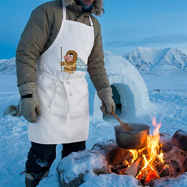 Cartoon Inuit Eskimo with Spear and Igloo Schürze (Von Creator hochgeladen)