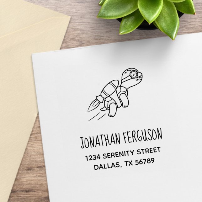 Cartoon Jetpack Turtle-Adresse Gummistempel (Von Creator hochgeladen)