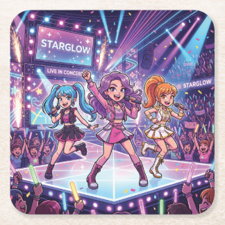 Cartoon JPop Mädchen Gruppe Rechteckiger Pappuntersetzer