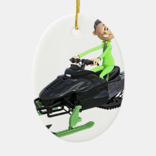 Cartoon-Junge auf einem Snowmobile Keramik Ornament