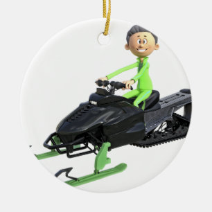 Cartoon-Junge auf einem Snowmobile Keramikornament