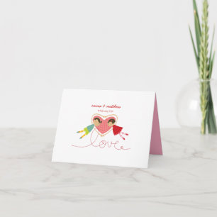 Cartoon-Junge verliebt sich in Mädchen Verrückte L Dankeskarte