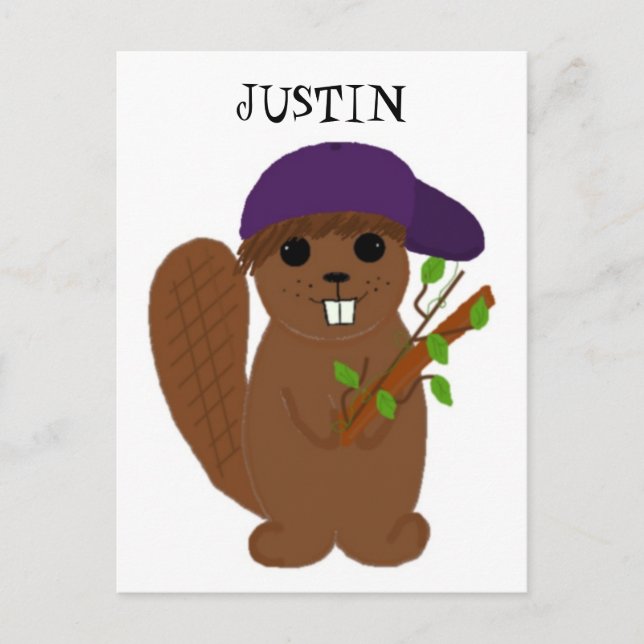 Cartoon Justin Beaver Postkarte (Vorderseite)