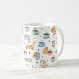 Cartoon Kaffee und Katzen Muster Tasse