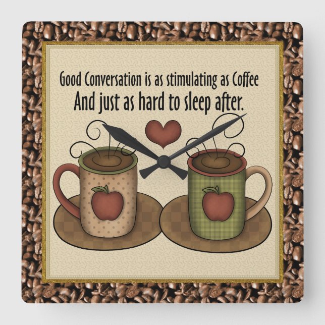 Cartoon-Kaffeemaschine Quadratische Wanduhr (Vorderseite)