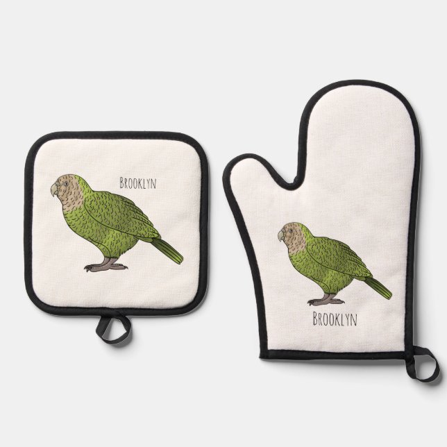 Cartoon Kakapo Ofenhandschuh & Topflappen-Set (Vorderseite)