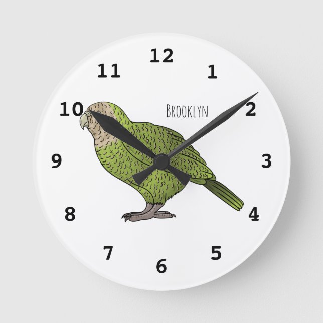 Cartoon Kakapo Runde Wanduhr (Vorderseite)