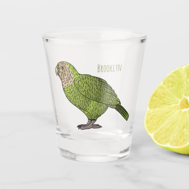 Cartoon Kakapo Schnapsglas (Vorderseite)