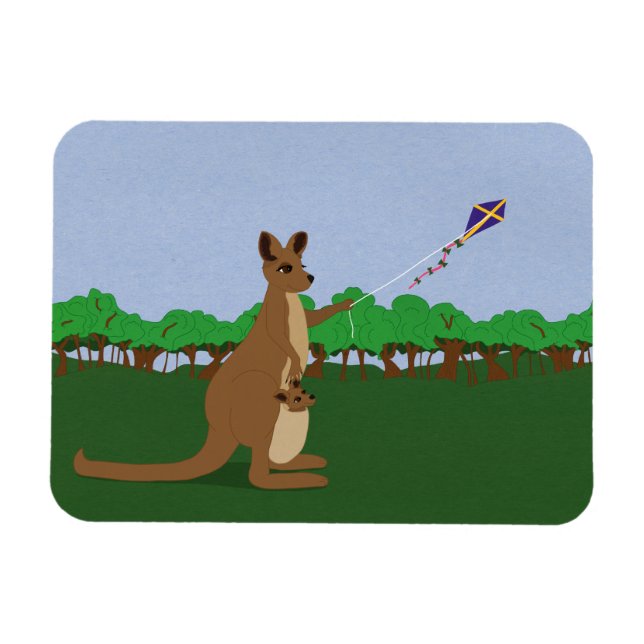 Cartoon Kangaroos Fliegen eines Drachens Magnet (Horizontal)