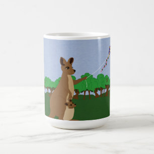 Cartoon Kangaroos Fliegen eines Drachens Tasse