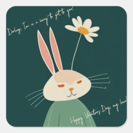 Cartoon Kaninchen, Valentinstag Quadratischer Aufkleber