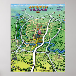 Cartoon-Karte Austins Texas Poster
