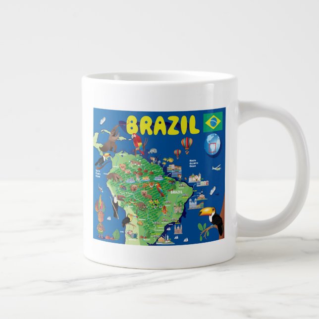 Cartoon Karte Brasiliens Jumbo-Tasse (Rechts)