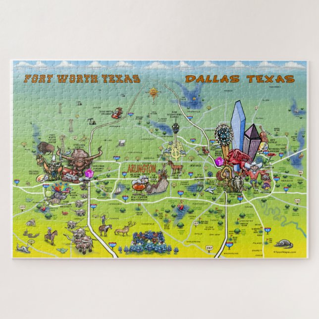 Cartoon-Karte Dallas Fort Worth Puzzle (Horizontal)